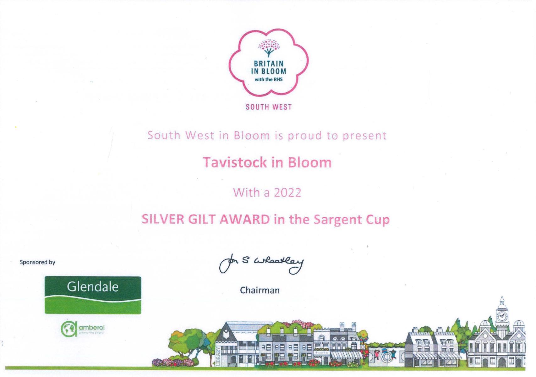 Tavistock Winners of the Sargent Cup Silver Gilt Certificate