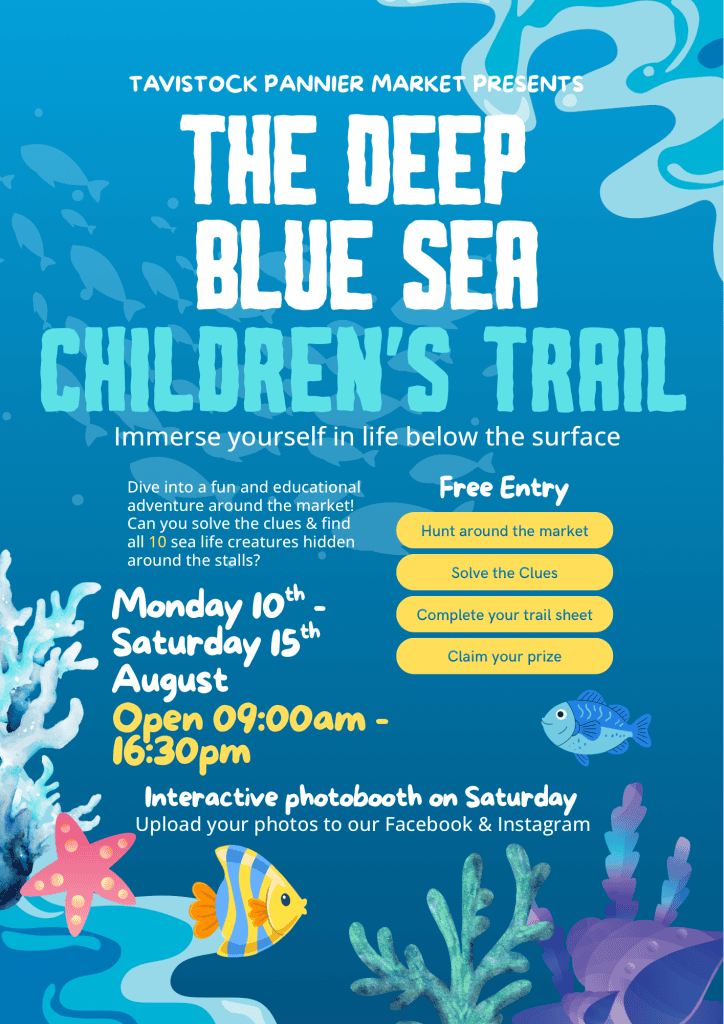 Poster with details for children's trail around the pannier market on the 10th August 2026