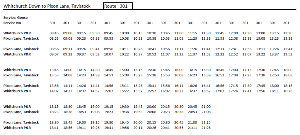 Whitchurch Down to Pixon Lane bus timetable for Goose Fair 14.10.26